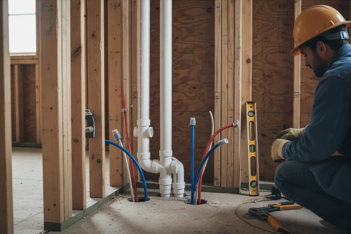 Drain and supply rough-in during Sump Pump Repair in Welch